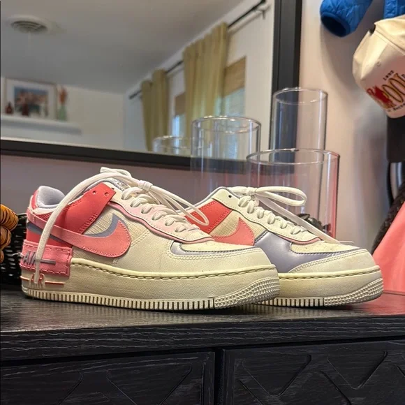 NEVER WORN! Nike Pink and Cream (sail sea coral) Air Force 1 Shadow Sneakers - Picture 4 of 5